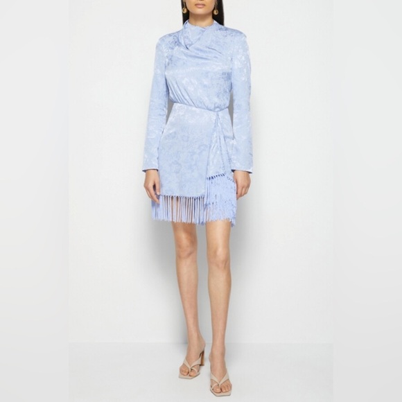NWT Jonathan Simkhai Vivian Jacquard Mini Dress Long Sleeve Fringe Periwinkle 2 - Picture 3 of 13